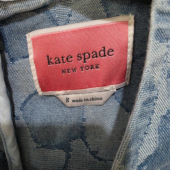 Kate Spade Womens Denim Puff Sleeve Floral Jacquard Dress Size 8 Blue Shift - Picture 3 of 12